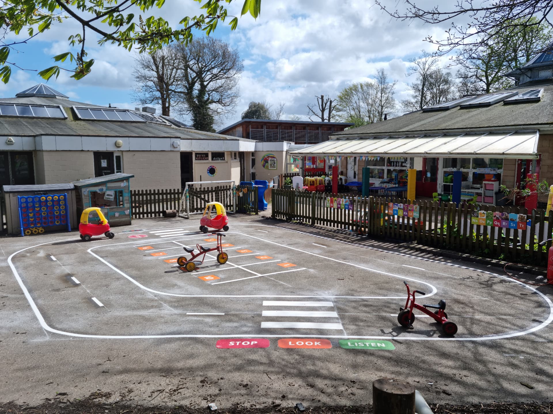 Thermoplastic roadway markings installed at a primary school playground